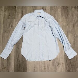 Brioni Light Blue and White Striped Casual Button-Down Shirt
